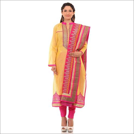 Chrome Lemon Chanderi Embroidery Suit Dupatta Unstitched