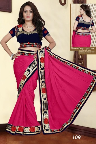 Ladies Exclusive Saree - Silk, 5.5 Meters, Pink | Embroidered Border, Mesmerizing Embroidery, Fade Resistance, Shiny Finish