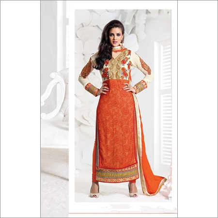 Combination of off white & orange salwar kameez