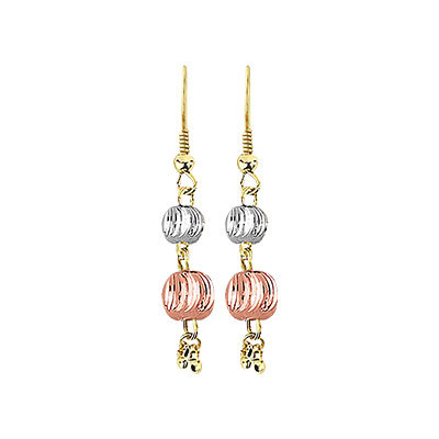 TRI COLOR BEADS DROP EARRINGS - Gold-Plated, 2 Inches, Tri-Color | Elegant Design, Hook Fastening, Gold Accents
