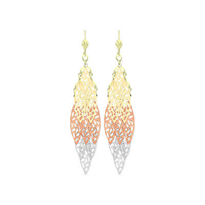 LEAFED DESIGNS TRI COLOR EARRINGS