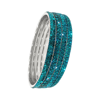 TWO LAYER STONE SILVER BANGLES TEAL