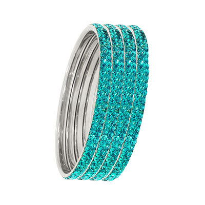 TWO LAYER STONE SILVER BANGLES AQUAMRINE