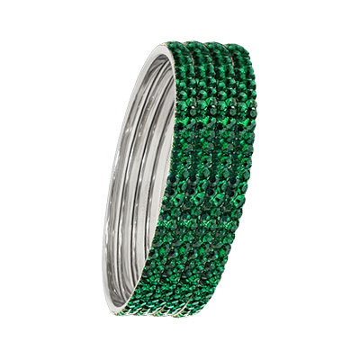 TWO LAYER STONE SILVER BANGLES EMERALD GREEN