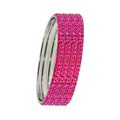 TWO LAYER STONE SILVER BANGLES FUCHSIA