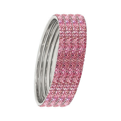 TWO LAYER STONE SILVER BANGLES LIGHT PINK