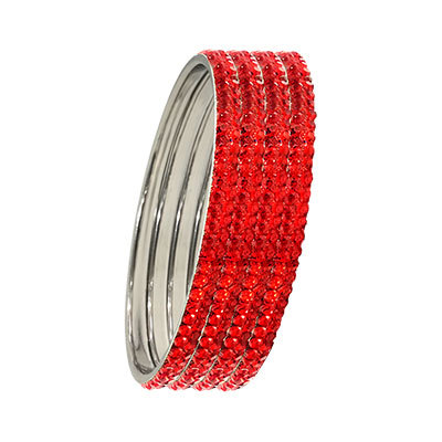 TWO LAYER STONE SILVER BANGLES RED