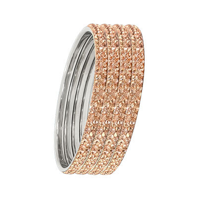 Two Layer Stone Metal Bangles - 55-65mm Diameter, Rose Gold, Textured Finish, Stylish Two-Tone Design