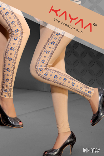 Cream Velly Side Printed Lycra Leggings