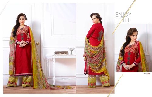 Buy Red Cotton Embroidery Designer Salwar suit