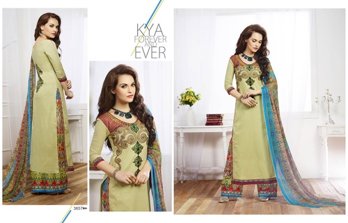 Modish Beige Cotton Embroidery Designer Salwar Suit