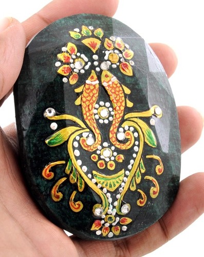 1854 Ct Carved Green Emerald Stone