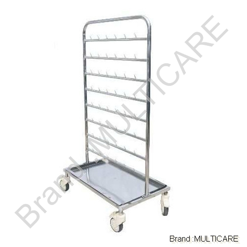 Swab Rack - Stainless Steel, 8 Rows x 6 Hooks, 10 cm Castor Diameter | Durable, Mobile, Organized, Space Saving, Easy Use