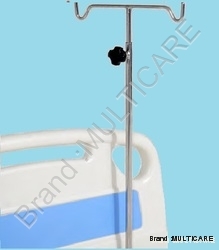 I.V. Rod for Hospital Bed - Adjustable Telescopic Stainless Steel, Polished Finish | Locking Knob, 2 Hooks, Space Saving