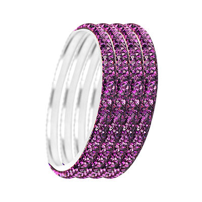 Three Layer Crystal Bangle Purple - Crystal, Metal, 60-70mm | Elegant Design, Three Layers, Stylish Accessory