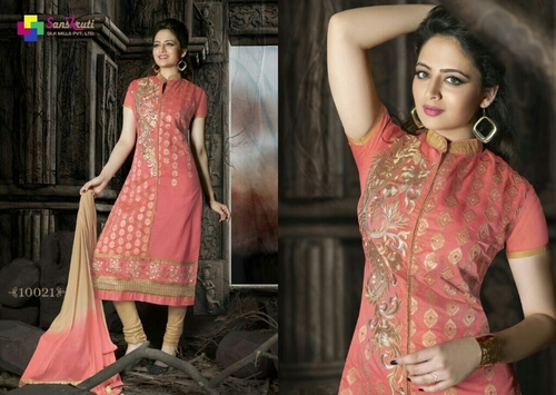 STATUS Chandheri Cotton Suit - 16 Pc Peach Color | Stylish Embroidered Soft Comfortable Elegant Fit