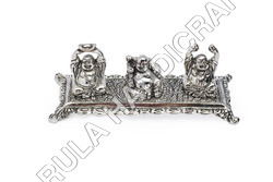 Luck Feng Shui White Metal Laughing Buddha Set