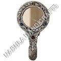 Round Shape Purse Mirror - White Metal Hand Mirror