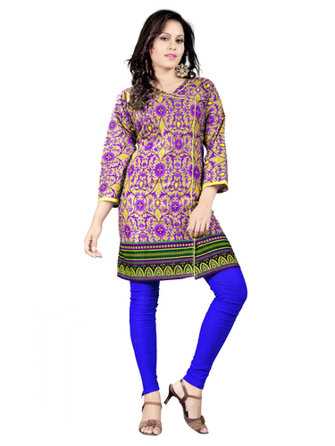 Violet Flower Printed Cotton kurti
