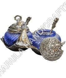 White Metal Duck Double Bowl With Two Spoons