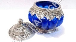 White Metal & Glass Serving Bowl