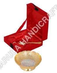 Gift Silver + Golden Brass Bowl With Spoon