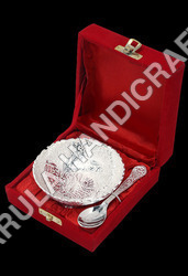 Silver Polished Brass Bowl And Spoon Set