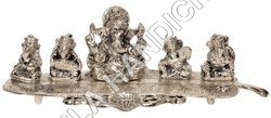 White Metal Ganesha on Banana Leaf Pooja Idol