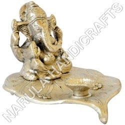 Peepal Leaf Ganesha - White Metal God Idols
