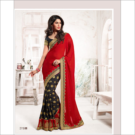 प्रिसिपिटेंट रेड जॉर्जेट साड़ी