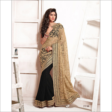 Precipitant Cream Net Saree