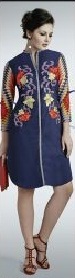 Navy Embroidered Peacock Kurti