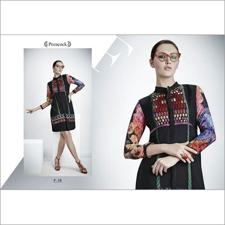Black with Multi Print Georgette Kurti