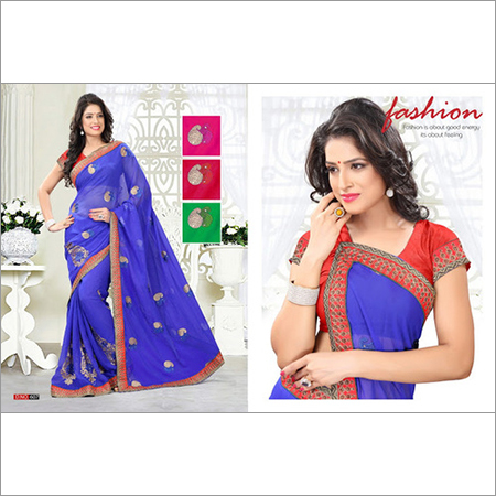 Docile Blue Georgette Designer Saree