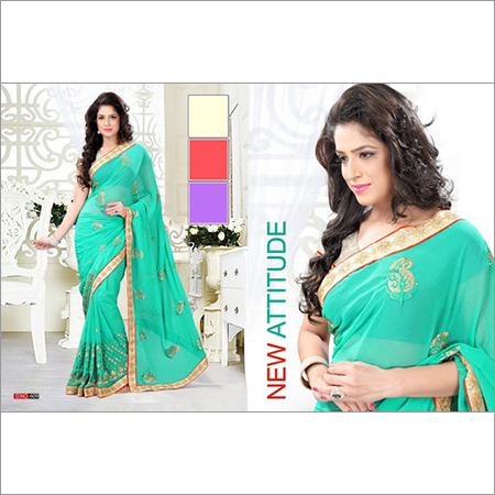 Docile Turquoise Georgette Saree