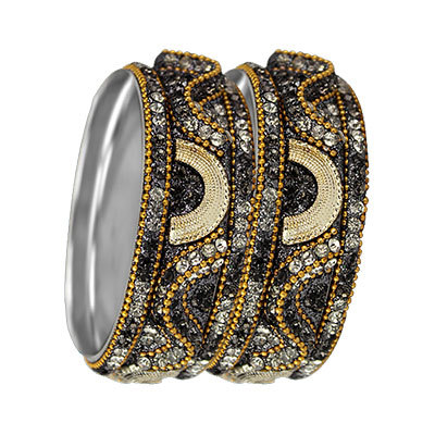 3D CRYSTAL BANGLES SET GOLD BLACK