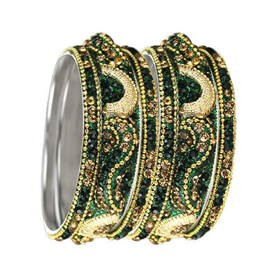 3D CRYSTAL BANGLES SET GOLD EMERALD