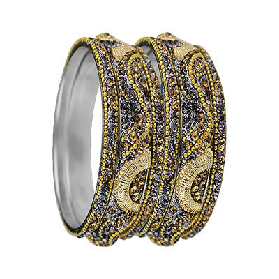3D CRYSTAL BANGLES SET GOLD GREY