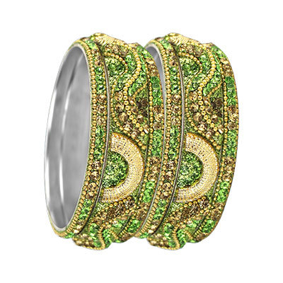 3D CRYSTAL BANGLES SET GOLD LIME GREEN