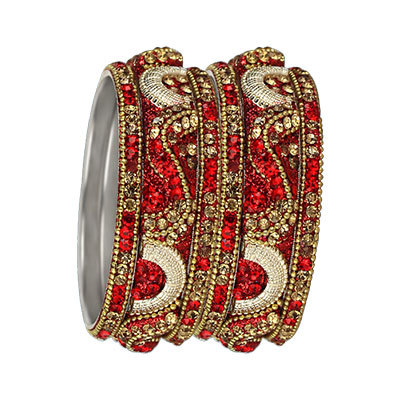 3D CRYSTAL BANGLES SET GOLD  RED