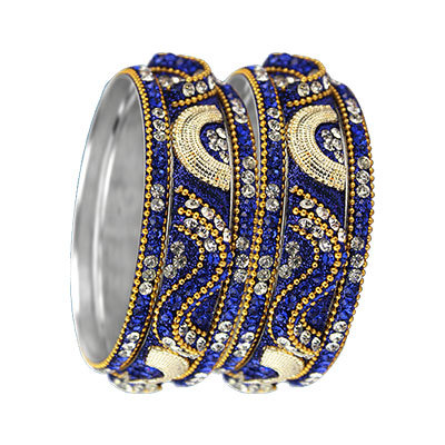 3D CRYSTAL BANGLES SET GOLD ROYAL BLUE