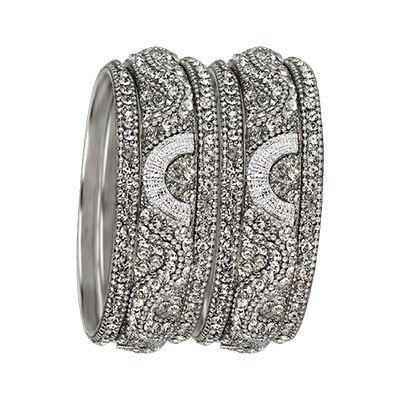 3D CRYSTAL BANGLES SET SILVER