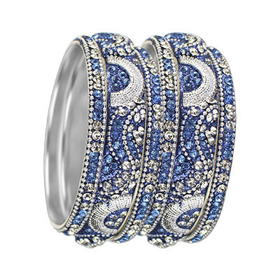3D CRYSTAL BANGLES SET SILVER BLUE
