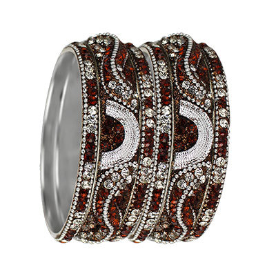 3D CRYSTAL BANGLES SET SILVER BROWN