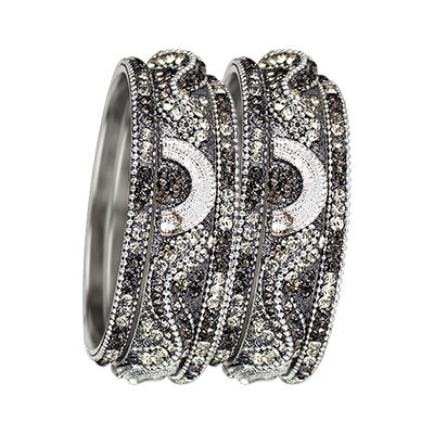 3D CRYSTAL BANGLES SET SILVER GREY