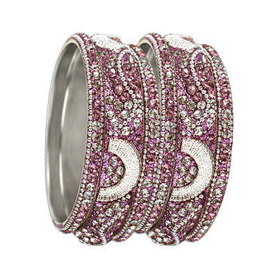 3D CRYSTAL BANGLES SET SILVER LAVNDER