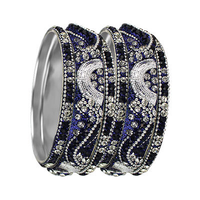 3D CRYSTAL BANGLES SET SILVER N BLUE