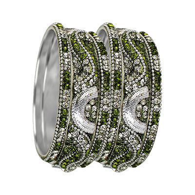3D CRYSTAL BANGLES SET SILVER OLIVE