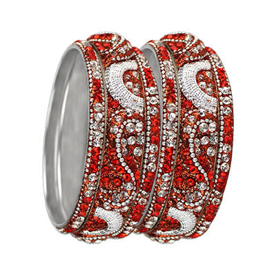 3D CRYSTAL BANGLES SET SILVER ORANGE