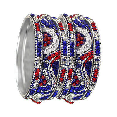 3D CRYSTAL BANGLES SET SILVER RED BLUE
